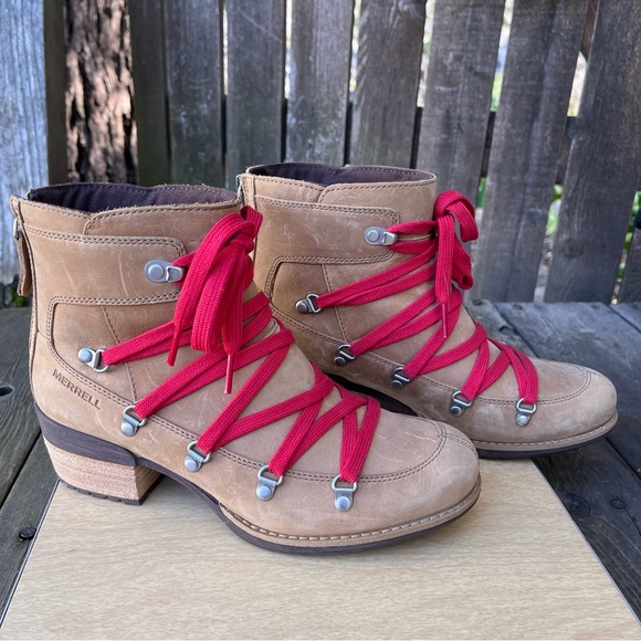 Merrell Wm’s Shiloh II Lace Up Leather Ankle Boot in Camel Sz 8 - Picture 2 of 15